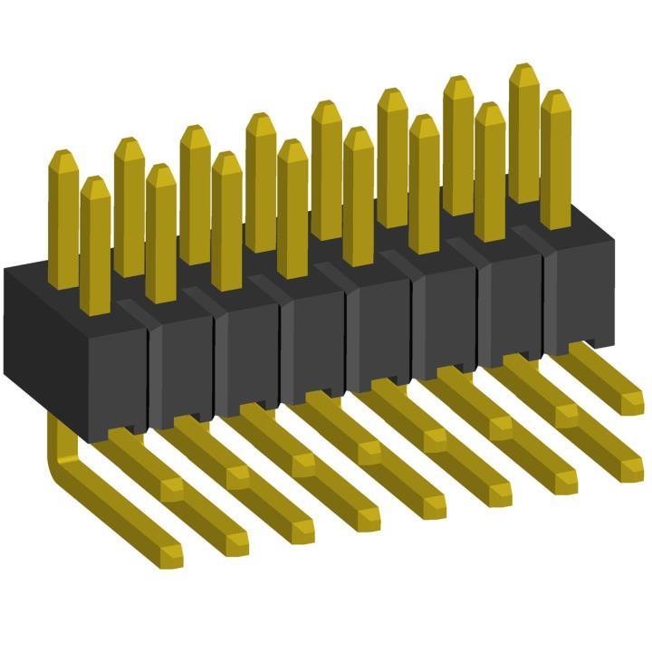2199R00-XXXG series, pin headers double-row angle on PCB for mounting holes, pitch 1,27x1,27 mm, Board-to-Board connectors, pin headers and sockets for them > pitch 1,27x1,27 mm