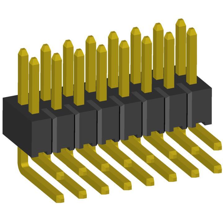 2199R05-XXXG series, pin headers double-row angle on PCB for mounting holes, pitch 1,27x1,27 mm, Board-to-Board connectors, pin headers and sockets for them > pitch 1,27x1,27 mm