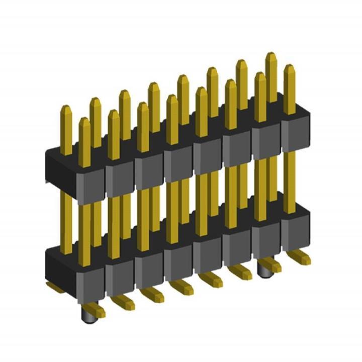2199SBDI-XXXG-SMPG series, pin headers double row, straight, double insulator and the guide on PCB for surface (SMD) mounting, pitch 1,27x1,27 mm, Board-to-Board connectors, pin headers and sockets for them > pitch 1,27x1,27 mm