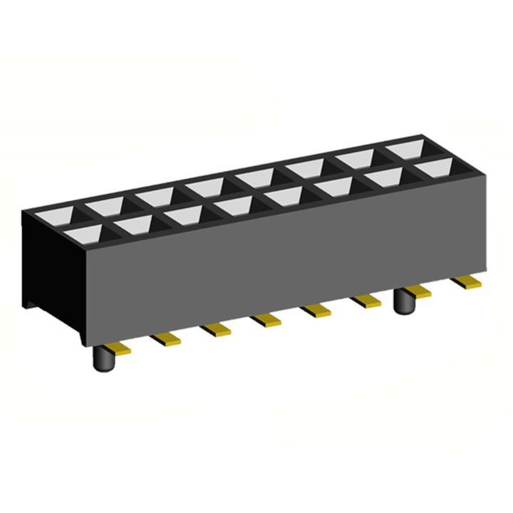 2200SB-XXXG-SM-23-PG series, double row straight sockets for surface (SMD) mounting with guides on PCB, pitch 1,27x1,27 mm, Board-to-Board connectors, pin headers and sockets for them > pitch 1,27x1,27 mm