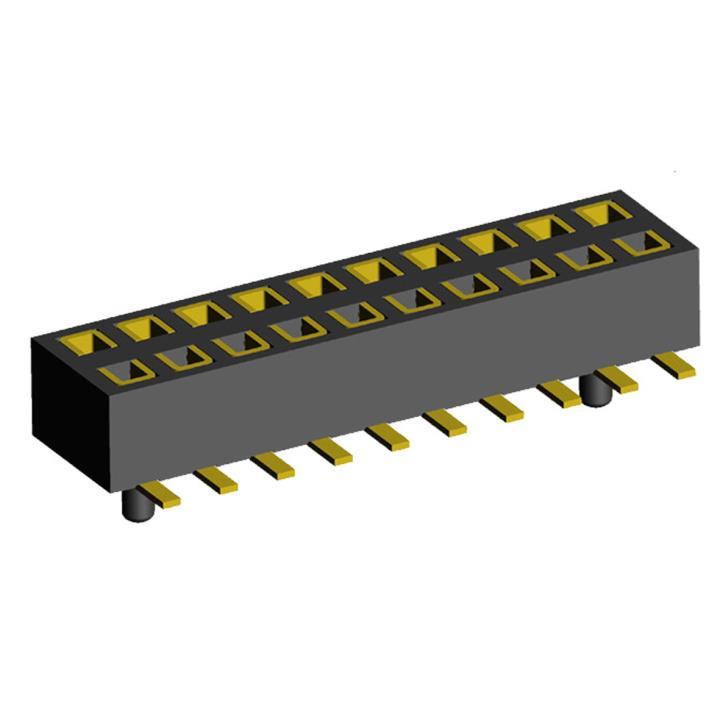 2200TB-XXXG-SM-23-PG (2420T2-xx) series, double row straight sockets for surface (SMD) mounting with guides on PCB with reverse input, pitch 1,27x1,27 mm, Board-to-Board connectors, pin headers and sockets for them > pitch 1,27x1,27 mm