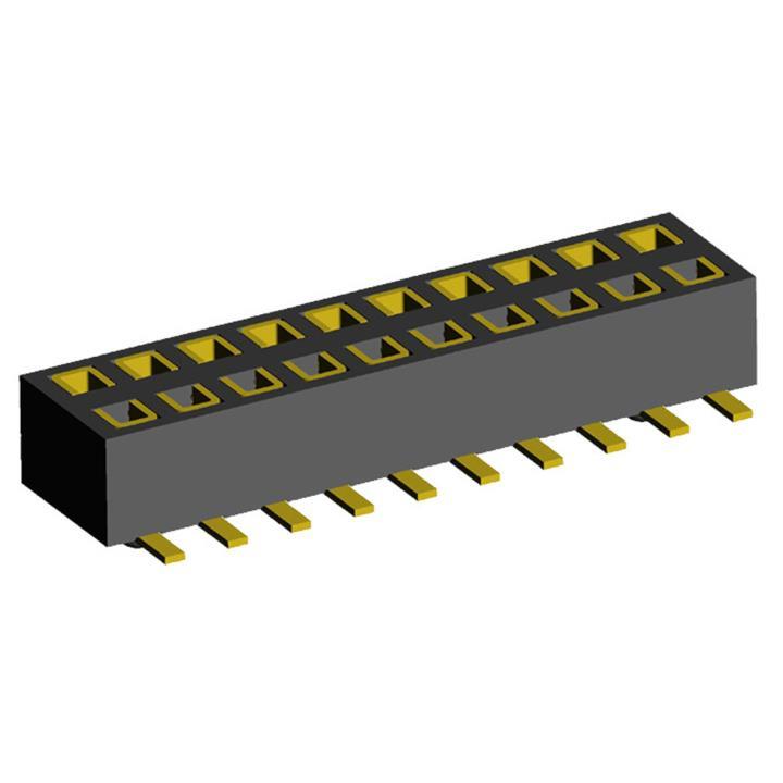 2200TB-XXXG-SM-23 series, double row straight sockets for surface (SMD) mounting on PCB with reverse input, pitch 1,27x1,27 mm, Board-to-Board connectors, pin headers and sockets for them > pitch 1,27x1,27 mm