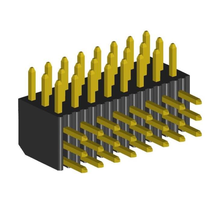 2203R-XXXG-XXXX series, fork open corner three-row pin header on the Board with a larger insulator for installation in a hole, pitch 2,0x2,0 mm, Board-to-Board connectors, pin headers and sockets > pitch 2,0x2,0 mm