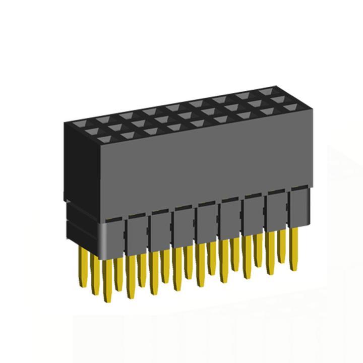 2203SDI-XXXG-2B series, straight three-row sockets with increased insulator on the Board for mounting in holes, pitch 2,0x2,0 mm, Board-to-Board connectors, pin headers and sockets > pitch 2,0x2,0 mm