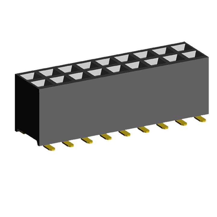 2207SM-XXSG-45 (PBD2-xxSM) series, double-row straight sockets on PCB for surface mounting (SMD), pitch 2,0x2,0 mm, Board-to-Board connectors, pin headers and sockets > pitch 2,0x2,0 mm