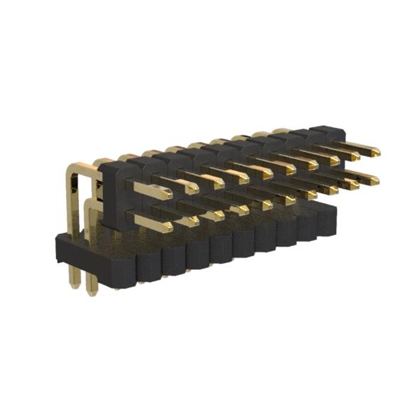 BL1225-22xxR series, double row angular pin headers with double insulator, pitch 2,54x2,54 mm, Board-to-Board connectors, pin headers and sockets > pitch 2,54x2,54 mm