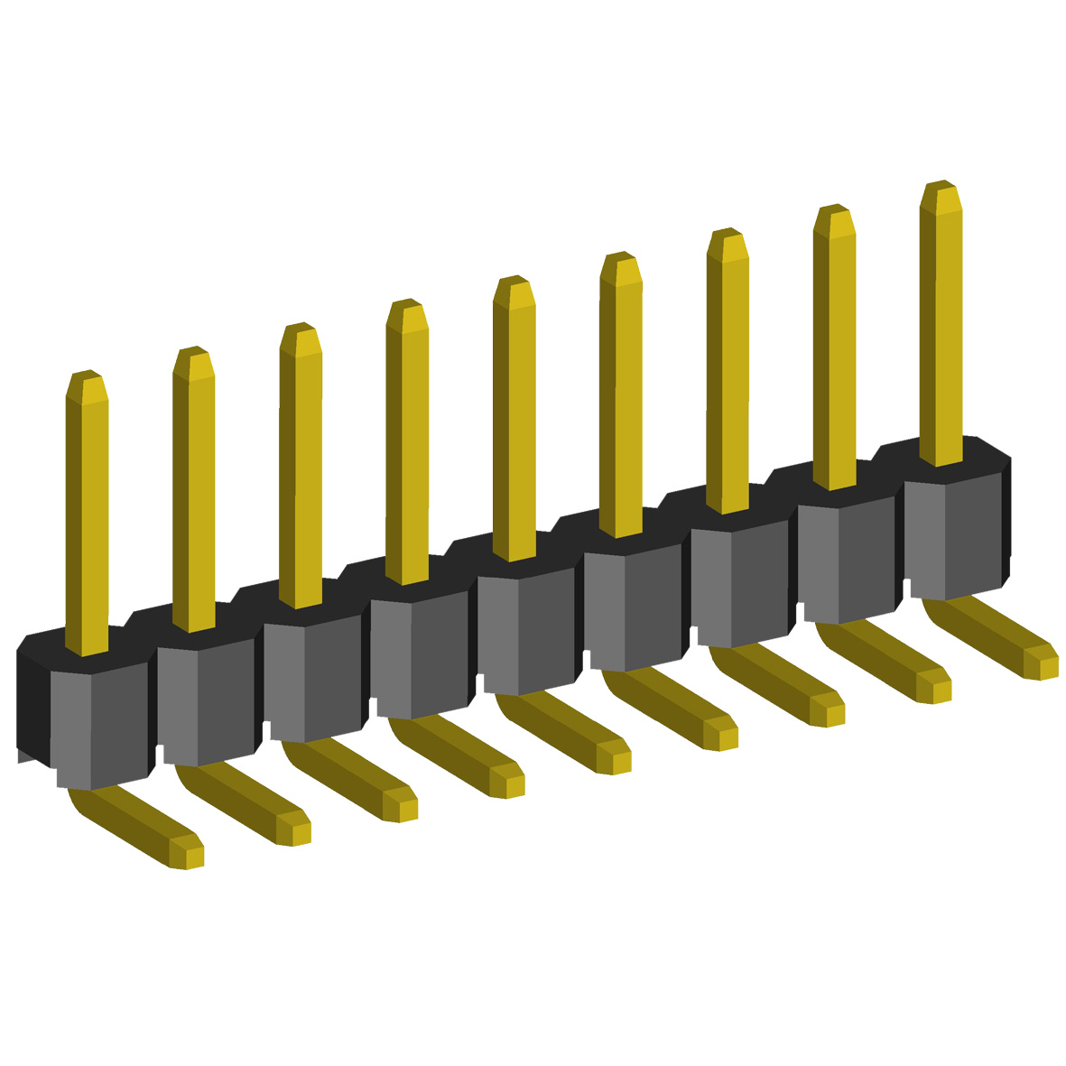2211R-XXG-LP series, pin headers angle low profile single row on Board for mounting in holes, pitch 2,54 mm, Board-to-Board connectors, pin headers and sockets > pitch 2,54 mm