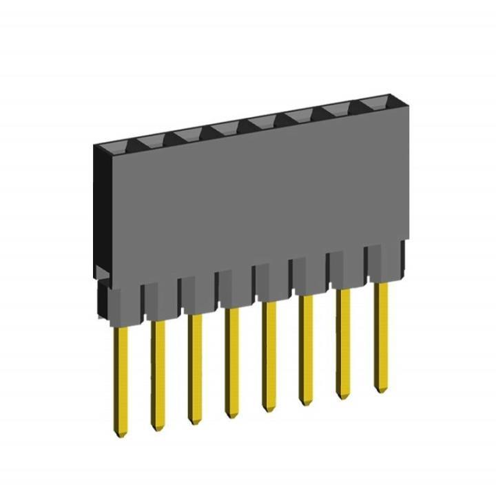 2212111-XXG-1B series, single-row sockets with increased insulator on the board for mounting in holes, pitch 2,54 mm, Board-to-Board connectors, pin headers and sockets > pitch 2,54 mm