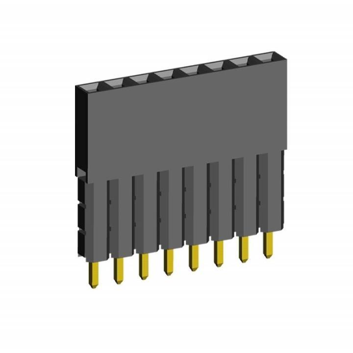 2212111-XXG-3B series, single-row sockets with increased insulator on the board for mounting in holes, pitch 2,54 mm, Board-to-Board connectors, pin headers and sockets > pitch 2,54 mm