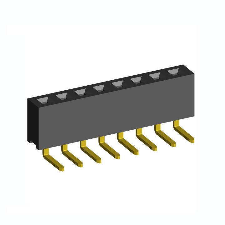 2212R-XXG-57 series, single row angular sockets on the board for installation in holes, pitch 2,54 mm, Board-to-Board connectors, pin headers and sockets > pitch 2,54 mm