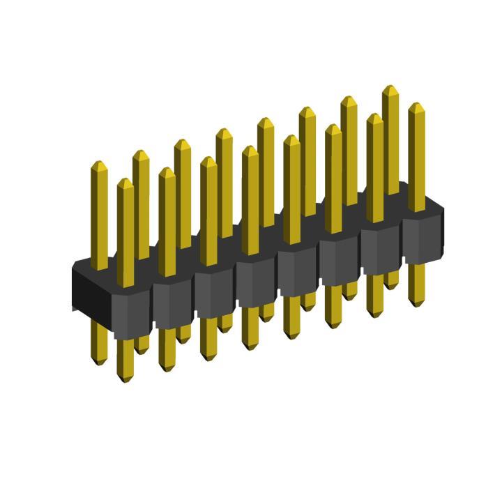 2213S-xxG (PLD-XX, DS1021-2xXXSF11) series, straight double row pin headers on the board for mounting holes, pitch 2,54x2,54 mm, Board-to-Board connectors, pin headers and sockets > pitch 2,54x2,54 mm