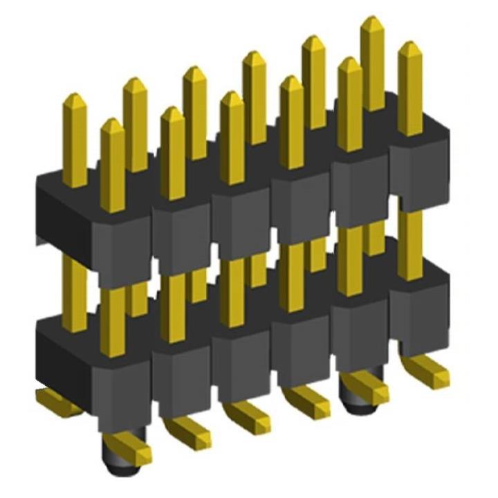 2213SMDI-XXG-PG series, pin headers straight double row with double insulator and guides on the board for surface (SMD) mounting, pitch 2,54x2,54 mm, Board-to-Board connectors, pin headers and sockets > pitch 2,54x2,54 mm