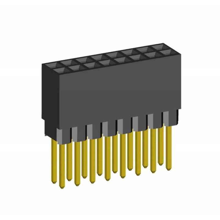 2214113-XXG-1B series, double-row sockets with increased insulator on the board for mounting in holes, pitch 2,54x2,54 mm, Board-to-Board connectors, pin headers and sockets > pitch 2,54x2,54 mm