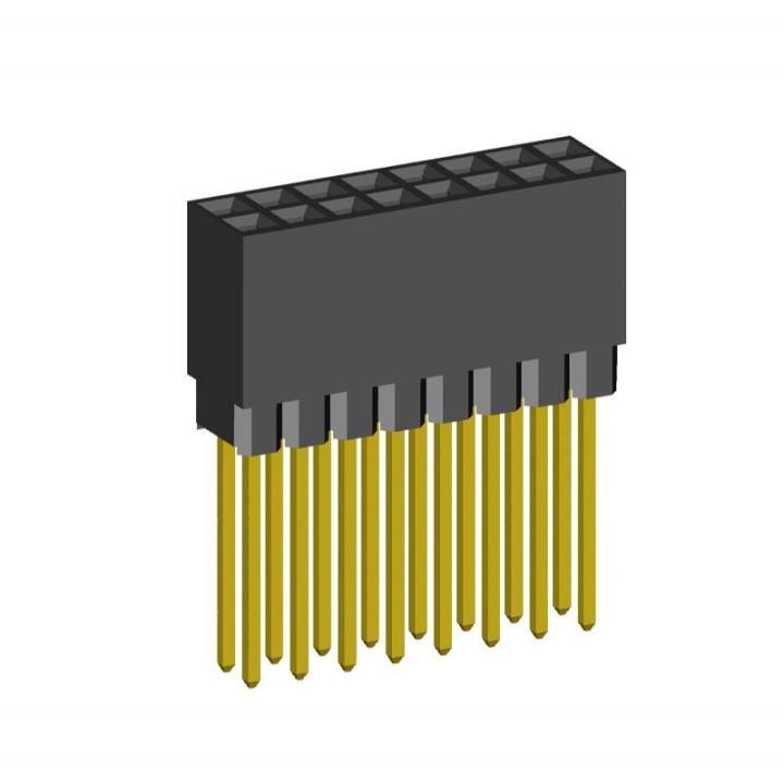 2214113-XXG-1C series, double-row sockets with increased insulator on the board for mounting in holes, pitch 2,54x2,54 mm, Board-to-Board connectors, pin headers and sockets > pitch 2,54x2,54 mm