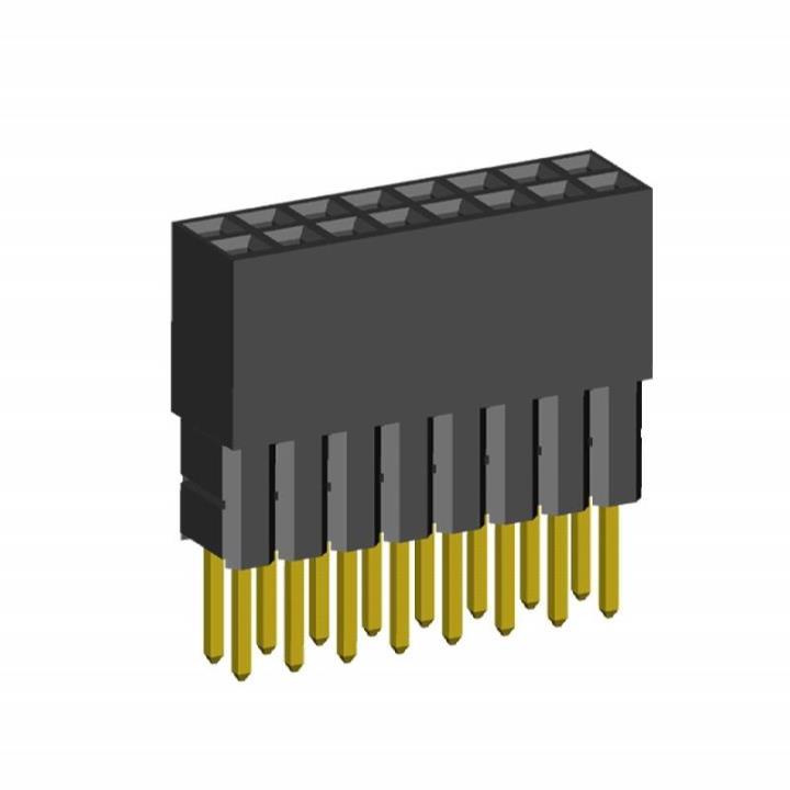 2214113-XXG-2B series, double-row sockets with increased insulator on the board for mounting in holes, pitch 2,54x2,54 mm, Board-to-Board connectors, pin headers and sockets > pitch 2,54x2,54 mm