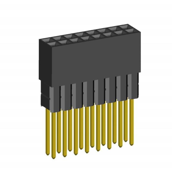 2214113-XXG-2C series, double-row sockets with increased insulator on the board for mounting in holes, pitch 2,54x2,54 mm, Board-to-Board connectors, pin headers and sockets > pitch 2,54x2,54 mm