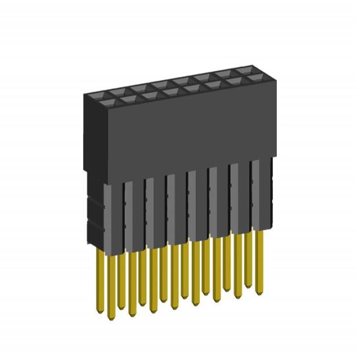 2214113-XXG-3C series, double-row sockets with increased insulator on the board for mounting in holes, pitch 2,54x2,54 mm, Board-to-Board connectors, pin headers and sockets > pitch 2,54x2,54 mm