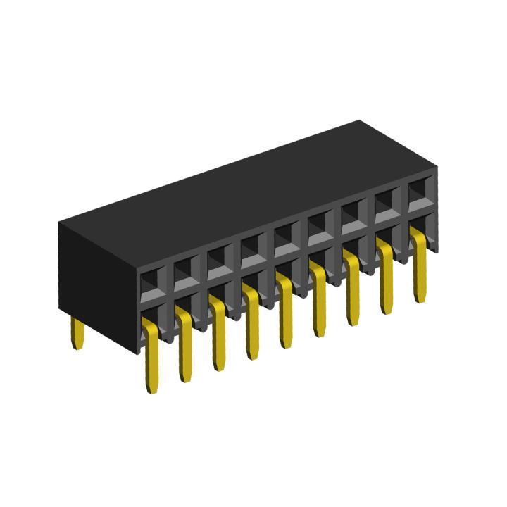 2214BR-XXG series, sockets with side entry double-row (socket) on the board for mounting in holes, pitch 2,54x2,54 mm, Board-to-Board connectors, pin headers and sockets > pitch 2,54x2,54 mm