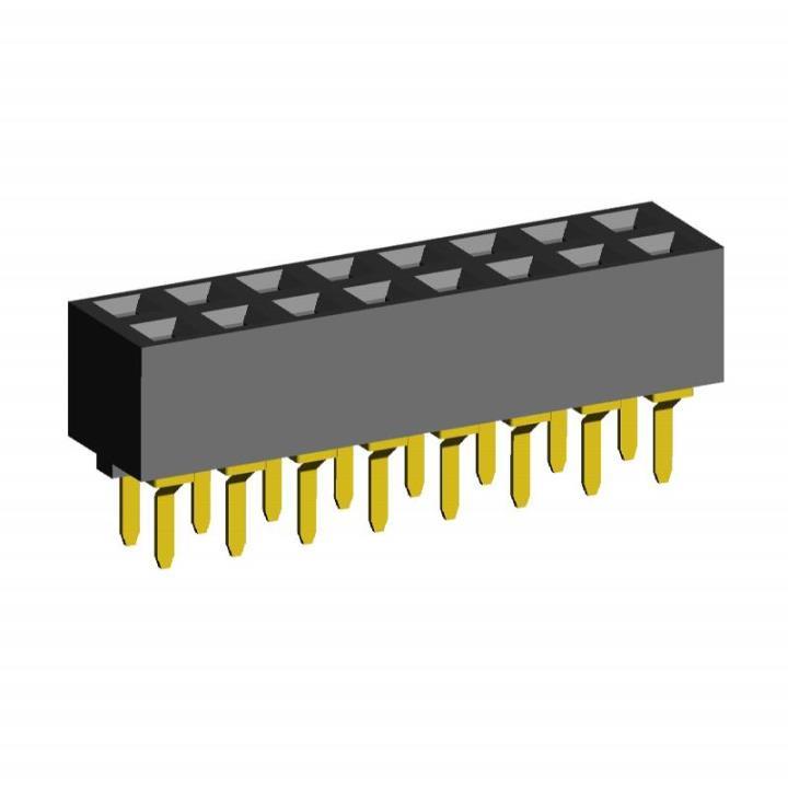 2214DS-XXG-50D series, double-row straight sockets on the board for mounting in holes, pitch 2,54x2,54 mm, Board-to-Board connectors, pin headers and sockets > pitch 2,54x2,54 mm