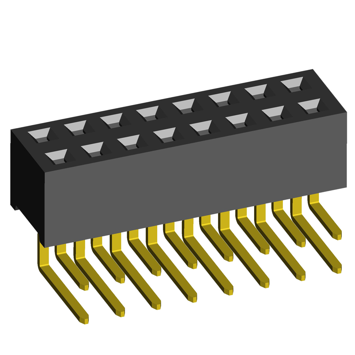2214R-XXG-57 series, double-row angular sockets on the board for installation in holes, pitch 2,54x2,54 mm, Board-to-Board connectors, pin headers and sockets > pitch 2,54x2,54 mm