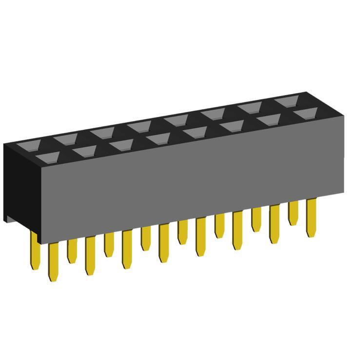 2214S-XXG-57 series, double-row angular sockets on the board for installation in holes, pitch 2,54x2,54 mm, Board-to-Board connectors, pin headers and sockets > pitch 2,54x2,54 mm