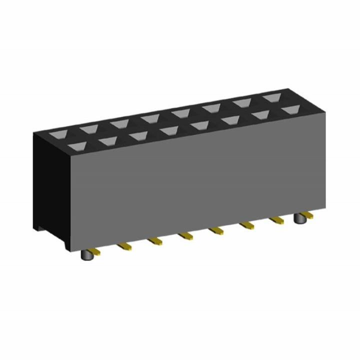 2214SM-XXG-75-PG series, double-row straight sockets with guides for surface mounting (SMD) , pitch 2,54x2,54 mm, Board-to-Board connectors, pin headers and sockets > pitch 2,54x2,54 mm