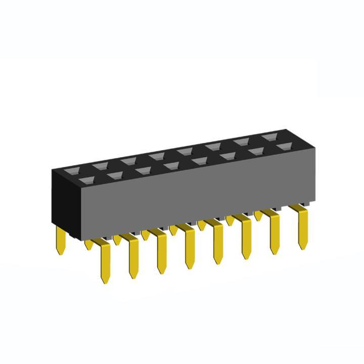 2214TB-XXG-07 series, double-row straight sockets on the board for mounting in holes, pitch 2,54x2,54 mm, Board-to-Board connectors, pin headers and sockets > pitch 2,54x2,54 mm