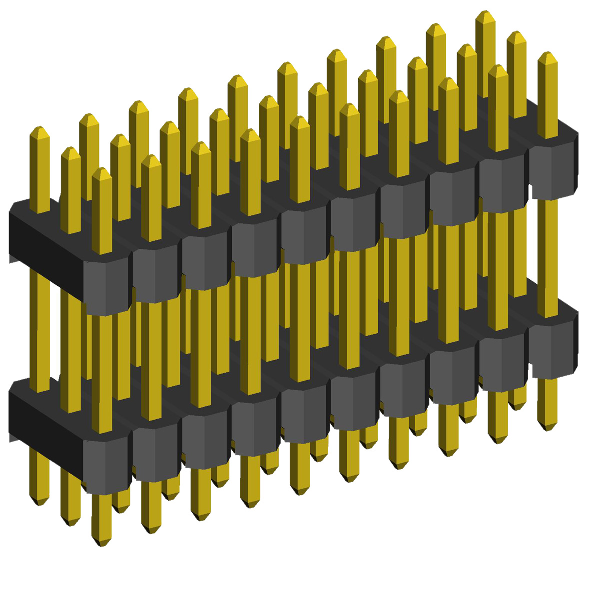 2233DI-XXXG-XXXX (PLHT-XXX) series, pin headers straight with double insulator three-row on Board for mounting in holes, pitch 2,54x2,54 mm, Board-to-Board connectors, pin headers and sockets > pitch 2,54x2,54 mm