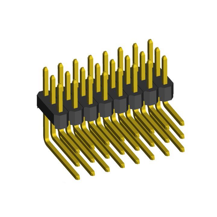 2233R-XXXG-XXXXXX (PLT-XXXR) series, pin headers angle three-row on Board for mounting in holes, pitch 2,54x2,54 mm, Board-to-Board connectors, pin headers and sockets > pitch 2,54x2,54 mm