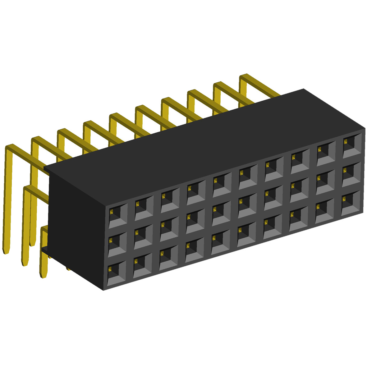2234R-XXXG-85 (PBT-XXXR) series, three-row angular sockets on the board for installation in holes, pitch 2,54x2,54 mm, Board-to-Board connectors, pin headers and sockets > pitch 2,54x2,54 mm