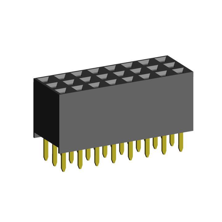 2234S-XXXG-85 (PBT-XXX) series, three-row straight sockets on the board for mounting in holes, pitch 2,54x2,54 mm, Board-to-Board connectors, pin headers and sockets > pitch 2,54x2,54 mm