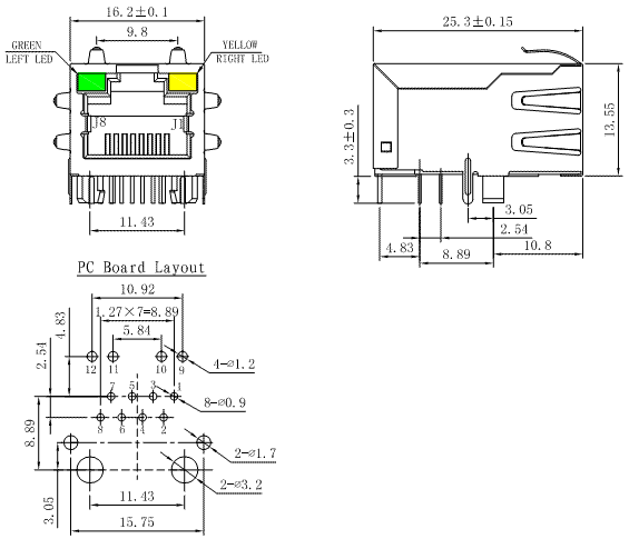 SK01-111020NL / RJ45 With Integrated Magnetics / Modular Jack / Connectors