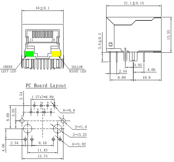 SK02-111021NL / RJ45 With Integrated Magnetics / Modular Jack / Connectors