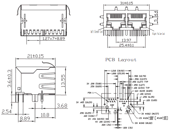 SK02-211076SNL / RJ45 With Integrated Magnetics / Modular Jack / Connectors