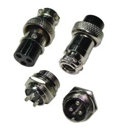 Round industrial metal connectors (low-frequency cylindrical connectors) GX16 series under hole in device with diameter 16 mm