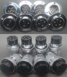 Round industrial metal connectors (low-frequency cylindrical connectors) GX30 series under hole in device with diameter 30 mm
