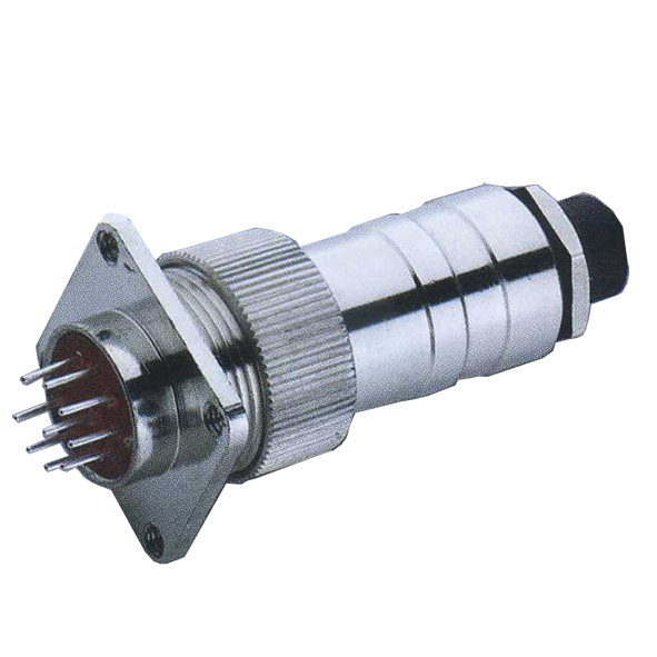 Round industrial metal connectors (low-frequency cylindrical connectors) HP15 series under hole in device with diameter 15 mm