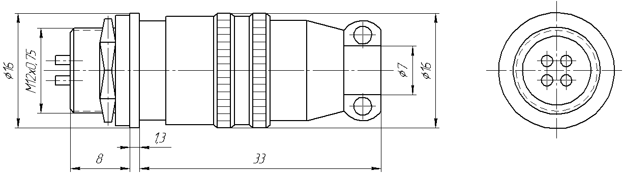 Round industrial metal connectors (low-frequency cylindrical connectors) X12 series under hole in device with diameter 12 mm