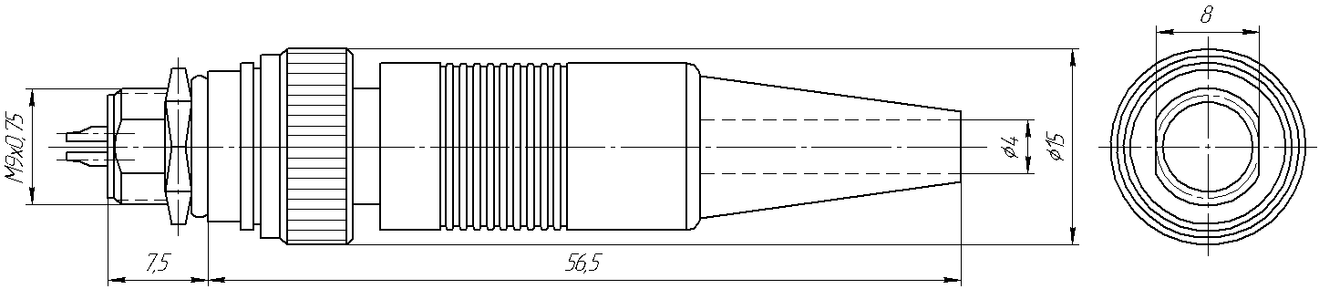 Round industrial metal connectors (low-frequency cylindrical connectors) X9 series under hole in device with diameter 9 mm
