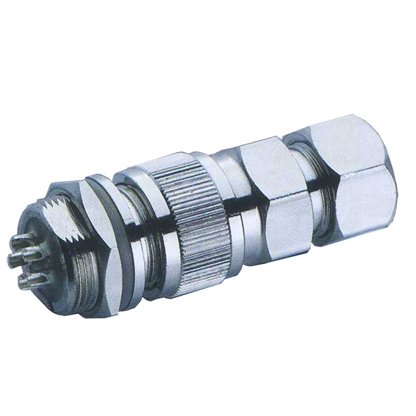 Round industrial metal connectors (low-frequency cylindrical connectors) XJ19 series under hole in device with diameter 19 mm
