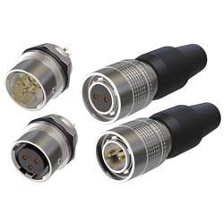 Round industrial metal connectors (low-frequency cylindrical connectors) YC12 series under hole in device with diameter 12 mm