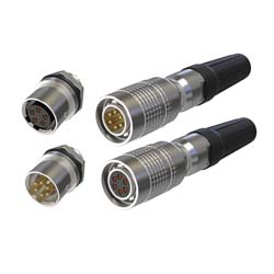 Round industrial metal connectors (low-frequency cylindrical connectors) YC8 series under hole in device with diameter 8 mm