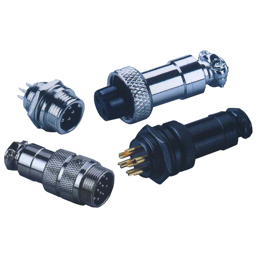 Round industrial metal connectors (low-frequency cylindrical connectors), under hole in device with diameter 16 mm