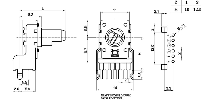 R1116G-_A_-, Rotary Potentiometers 11 mm