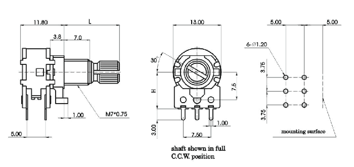 R1210G-_A_-, Rotary Potentiometers 12 mm