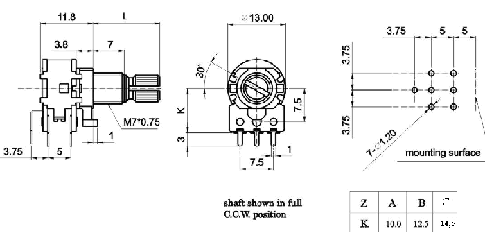 R1210G-_A_-, Rotary Potentiometers 12 mm