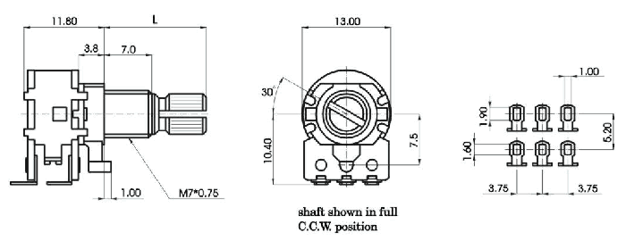 R1210G-_B1-, Rotary Potentiometers 12 mm