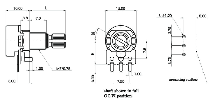 R1210N-_A_-, Rotary Potentiometers 12 mm