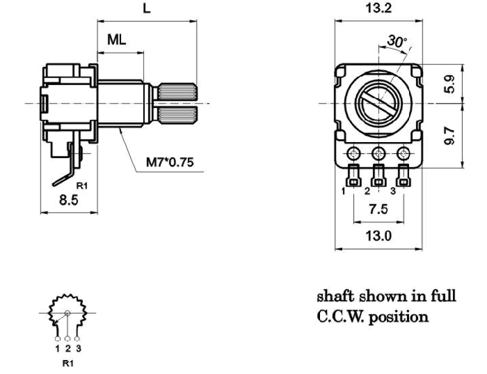 R121_N-_B1-, Rotary Potentiometers 12 mm