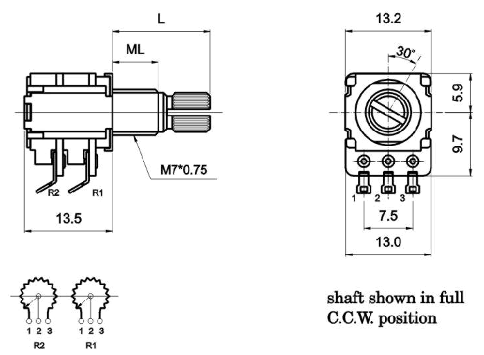 R122_G-_B1-, Rotary Potentiometers 12 mm